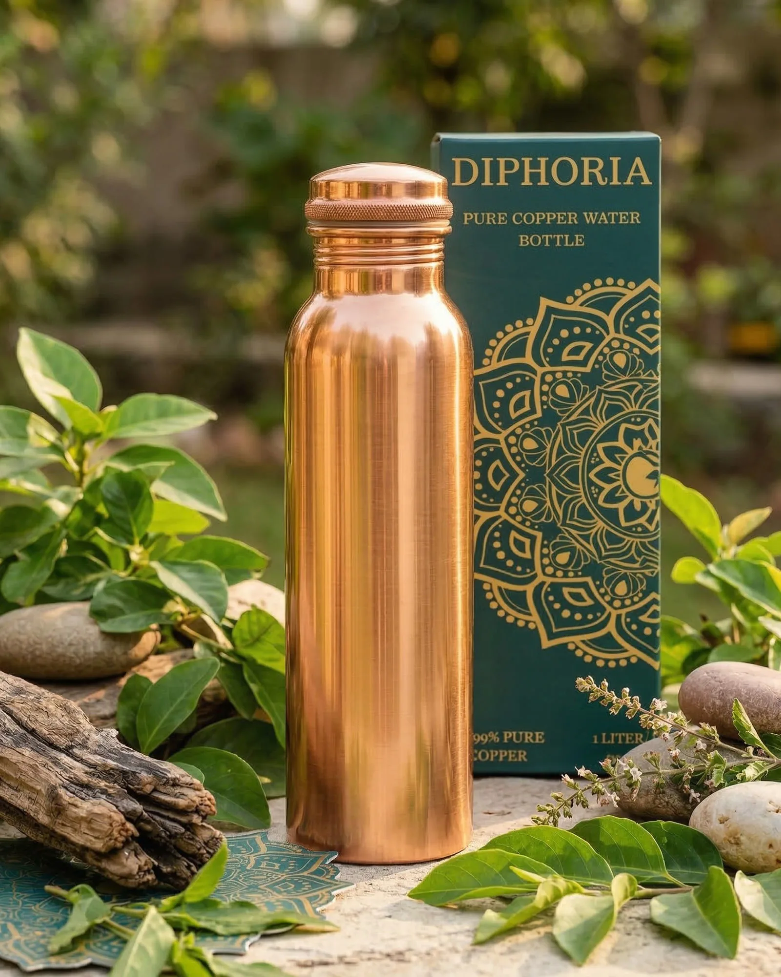 Inspired by Ayurvedic water traditions — DIPHORIA copper bottle in nature